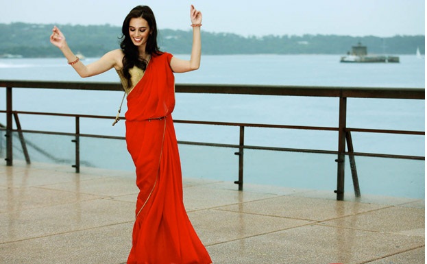 Evelyn Sharma in a red hot saree