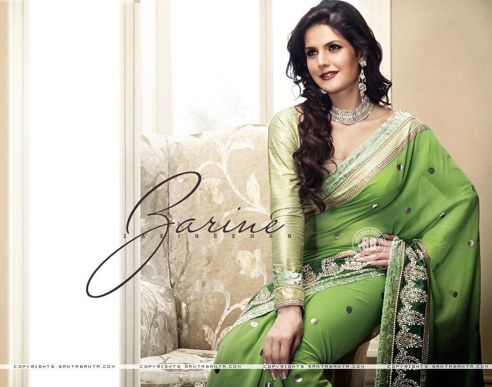 Stunning Zarine Khan in Green Saree