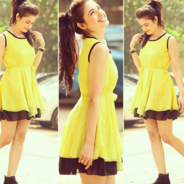 yuvika-chaudhary-cute-yellow-dress